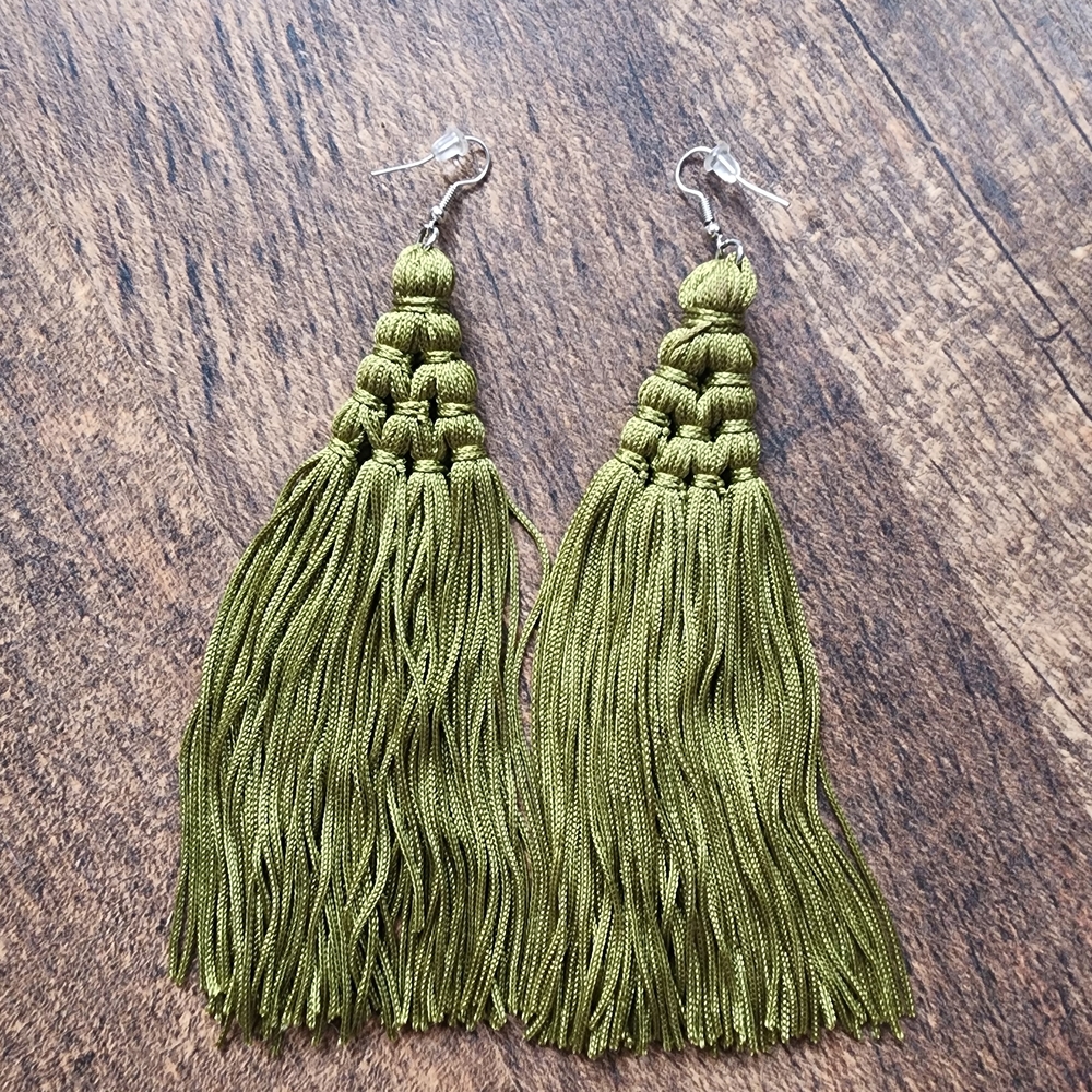 Elegant Olive Green Tassel Earrings